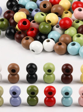大孔彩色木珠diy串珠材料家居装饰木珠花环摆件儿童木珠串20mm