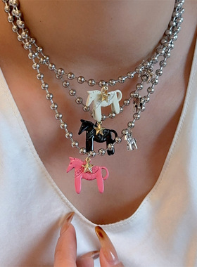 釉色小马驹项链女豆豆合金颈链