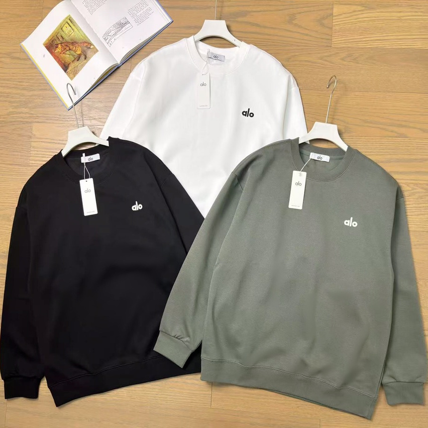 正品现货ALO百搭卫衣圆领纯棉秋冬加厚长袖打底男女纯色外套上衣