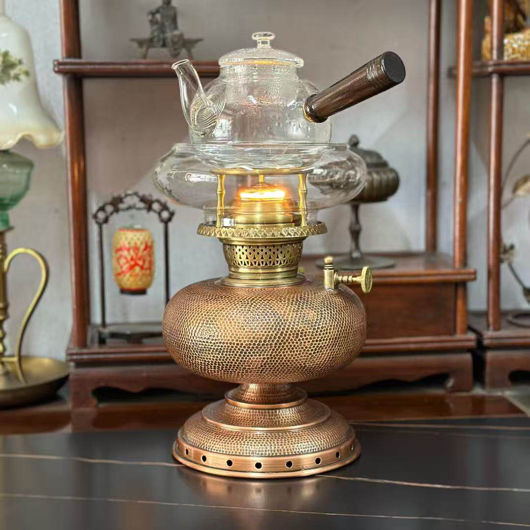 精品空气灯复古茶灯 功夫茶煮水煤油灯铜茶器 中式煮茶炉茶具套装