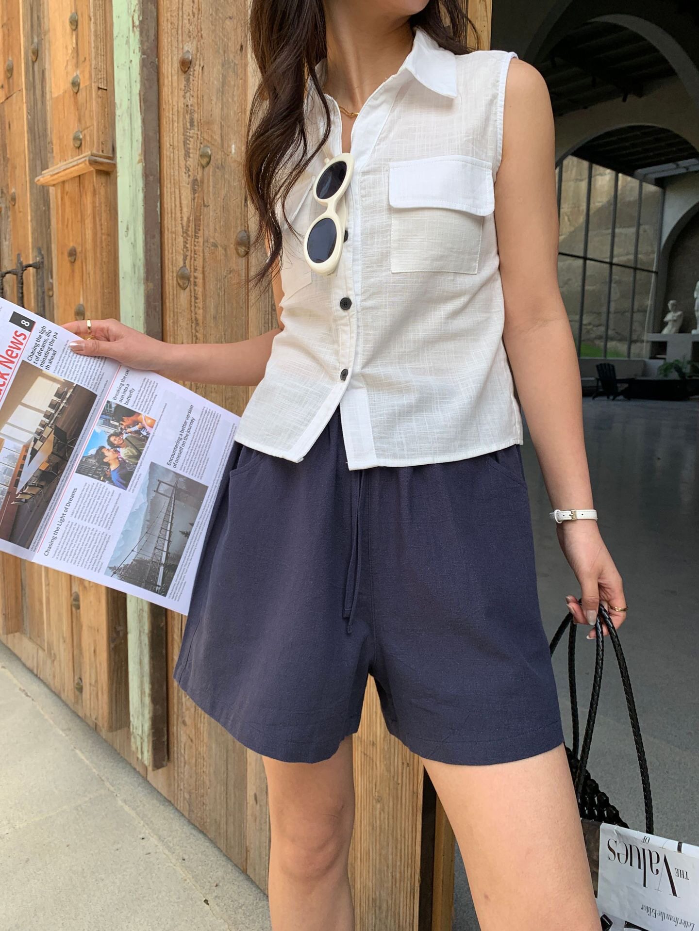 苎麻短裤女2026夏季新款透气凉快直筒短裤子遮胯松紧腰休闲裤卡其