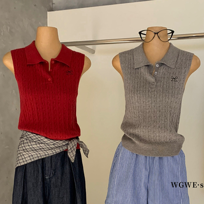 cheeseandkisses高知少女风复古polo领显瘦针织背心高级感无袖纯T