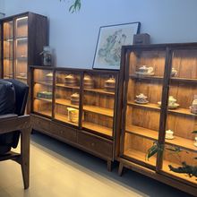 新中式老榆木博古架实木茶室茶具展示柜茶杯柜茶具收纳柜茶具柜