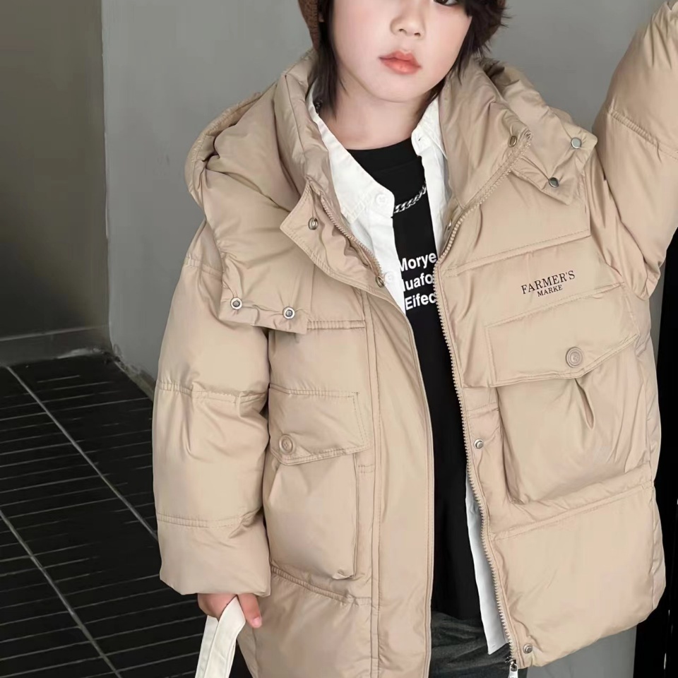 116韩版中长款羽绒服男女童连帽加厚保暖外套