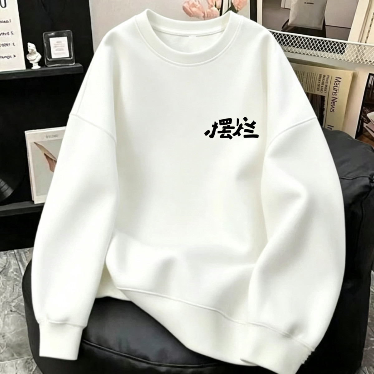 中大童春秋冬季新款趣味文字印花卫衣男女童简约宽松休闲学生上衣