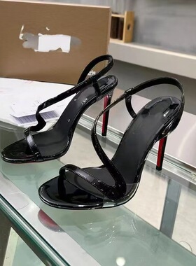 外贸CL红底高跟凉鞋女漆皮鱼嘴蛇形圆头一字带超高跟凉鞋35-45码