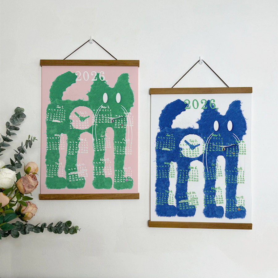 2026年蓝猫 猫猫韩国ins小众卡通海报日历现代装饰画挂画