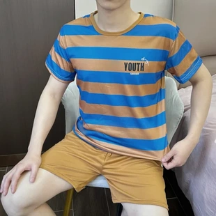 夏季薄款睡衣青少年室内莫代尔男士短袖短裤纯棉家居服套装热天薄
