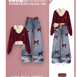 女童过年穿搭2026马年本命年衣服女童洋气冬装套装红色穿搭一整套