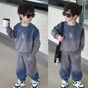 小中童春秋季卫衣运动服男孩帅气渐变2025新款儿童装男童春装套装