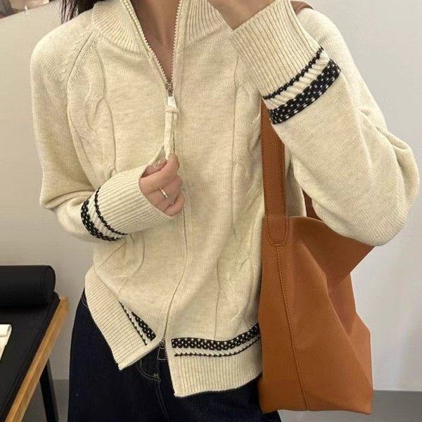 秋装设计感拉链灰色毛衣针织开衫外套针织衫女2025新款高级感上衣