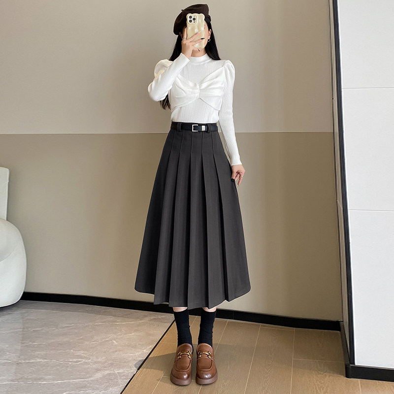 秋冬毛呢百褶半身裙女韩版高腰显瘦百搭中长款大摆伞裙A字裙