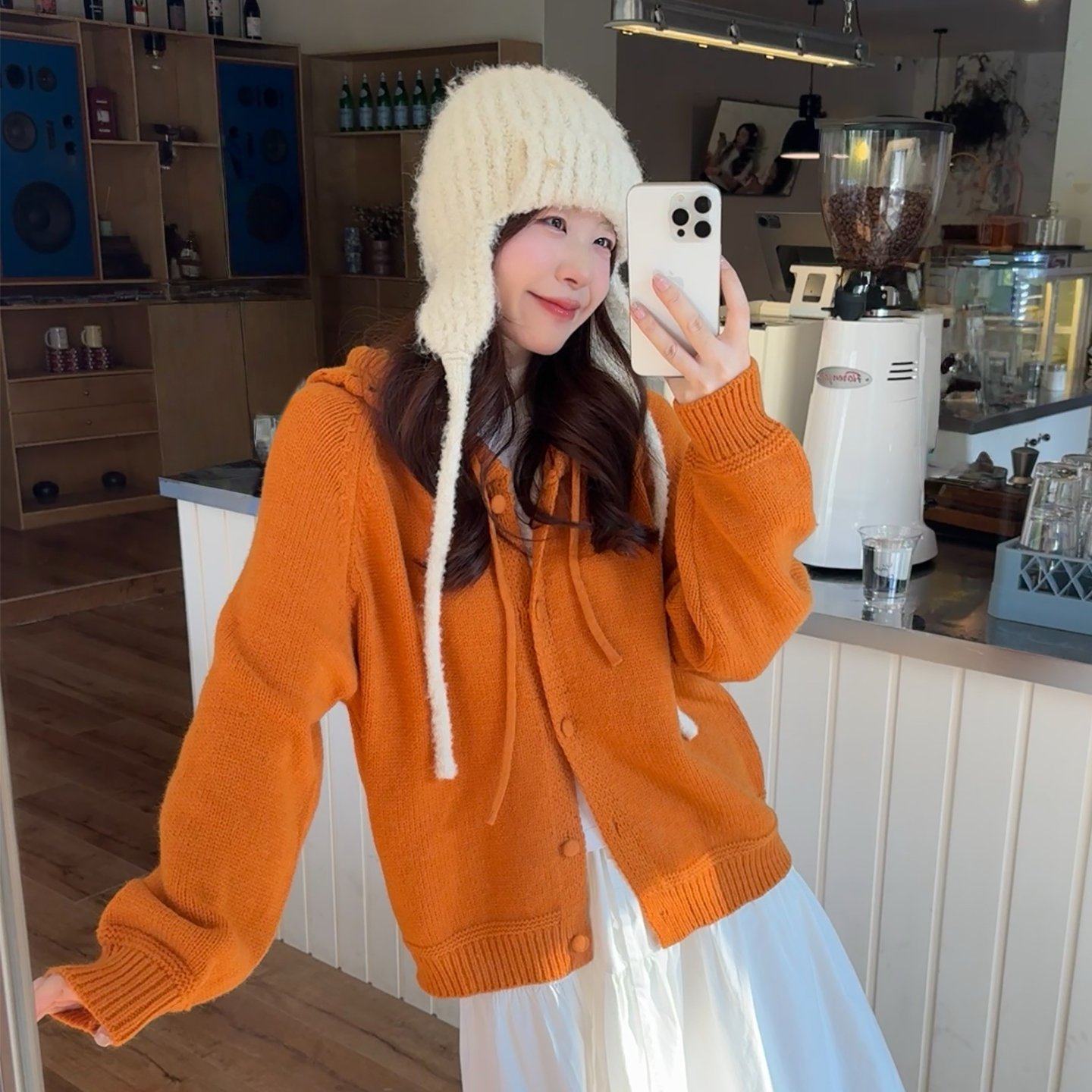 秋季新款复古慵懒风百搭韩系纯色连帽毛衣外套针织衫