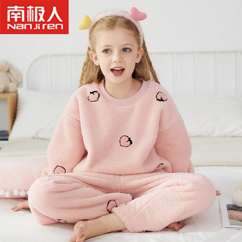 冬款加绒女孩中大童套装睡衣