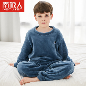 男童睡衣秋冬季珊瑚绒加厚款儿童法兰绒睡衣男孩中大童家居服套装