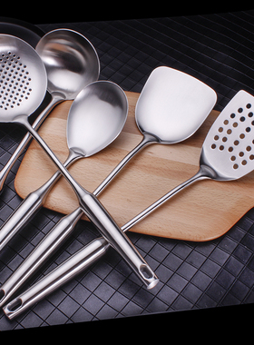 德国304不锈钢锅铲汤勺防烫厨具一体长柄炒菜铲子加厚炒勺铁菜铲