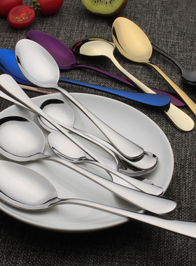 加厚不锈钢勺汤勺长柄搅拌勺创意儿童可爱家用汤匙圆勺调羹小勺子