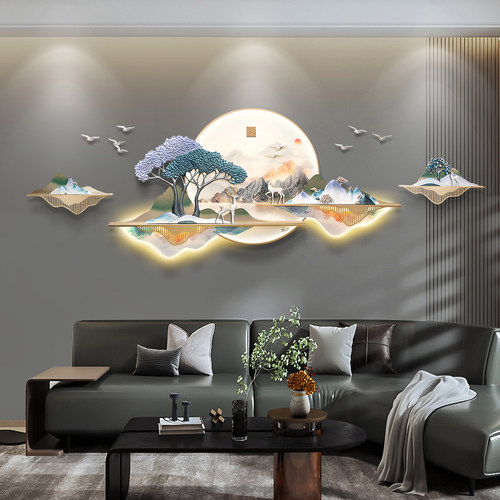 3d立体氛围客厅装饰画led灯沙发背景墙挂画大气新中式创意壁画