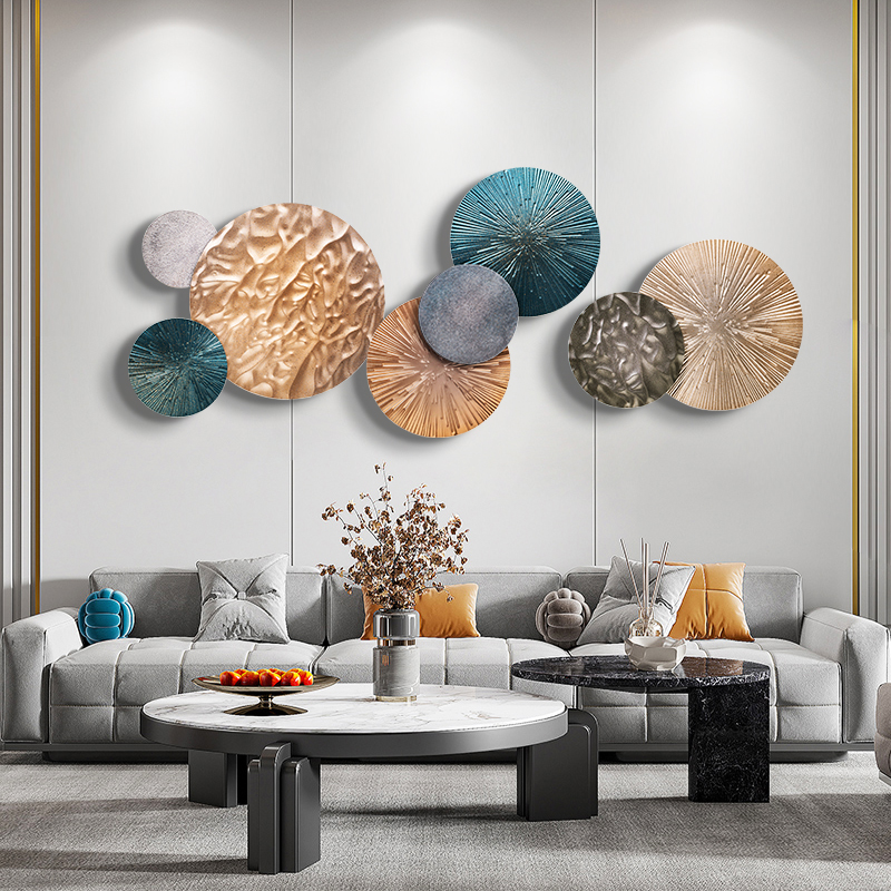 客厅沙发圆形轻奢铁艺墙面装饰