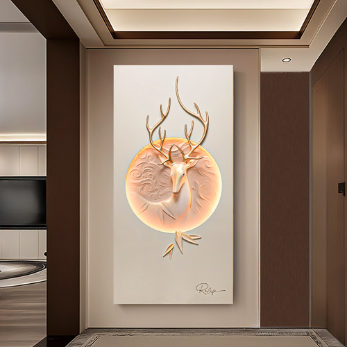入户玄关装饰画3D浮雕玄关挂画现代简约新中式轻奢高级感立体遥控