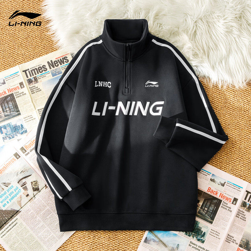 李宁半拉链卫衣男女款加绒翻领三条杠运动风宽松复古休闲套头外套,运动服/休闲服装,运动卫衣/套头衫,淘宝优惠券,粉丝福利购,淘宝优惠卷