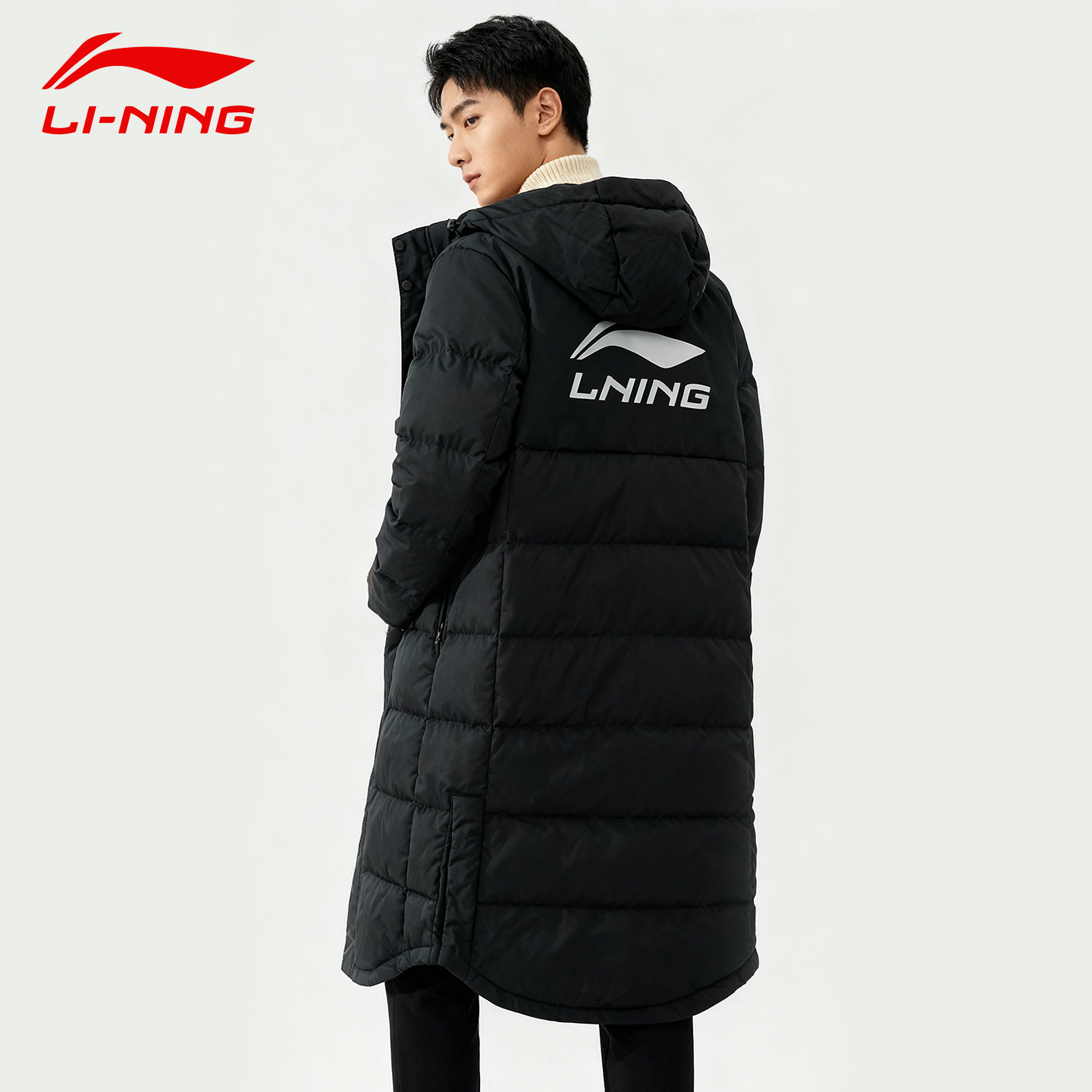 李宁长款羽绒服男款2025冬季新款青少年加长加厚保暖连帽运动外套