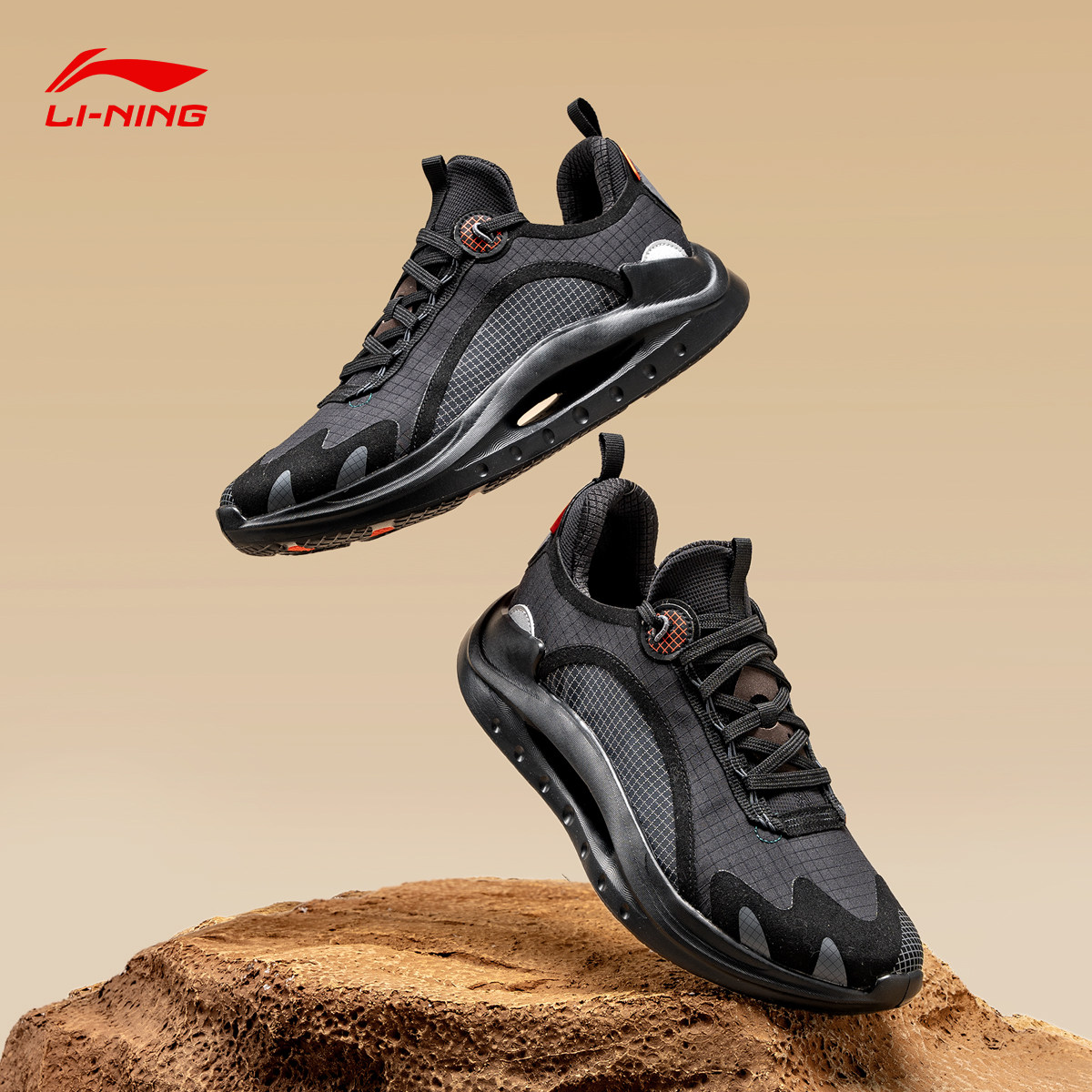 李宁运动休闲鞋子天启黑色系带低帮跑步鞋男鞋 2026秋冬季新款潮
