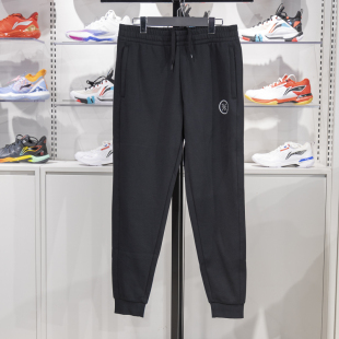 黑色宽松休闲束脚收口日常百搭保暖运动长裤 李宁加绒卫裤 男款