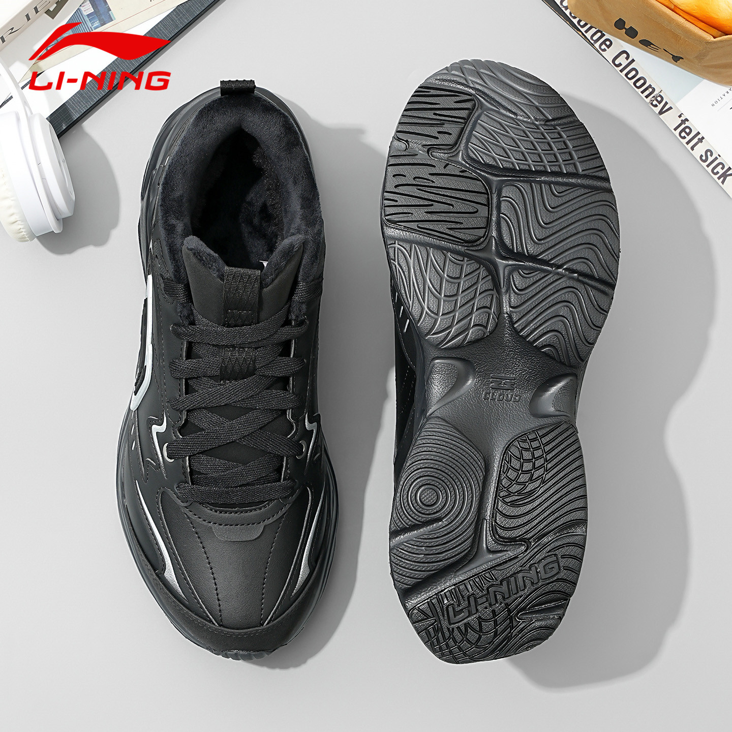 李宁休闲鞋男加绒保暖回弹中帮