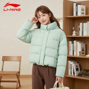 2026李宁短款羽绒服女冬季立领面包服保暖运动外套宽松女士连帽