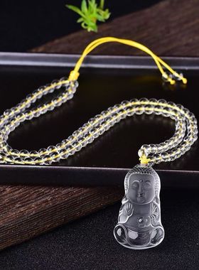 天然白水晶宝宝佛吊坠男女款项链挂件饰品礼物