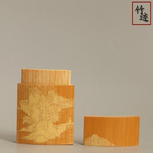 速发老物一拍香品实物留青雕刻存放十几年一玉竹孤粉盒牙签盒把件