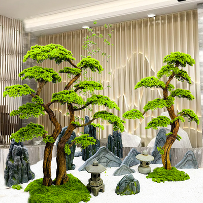 速发松树迎客松盆景大型中式枯山水假树装内酒店橱窗室植造景绿饰