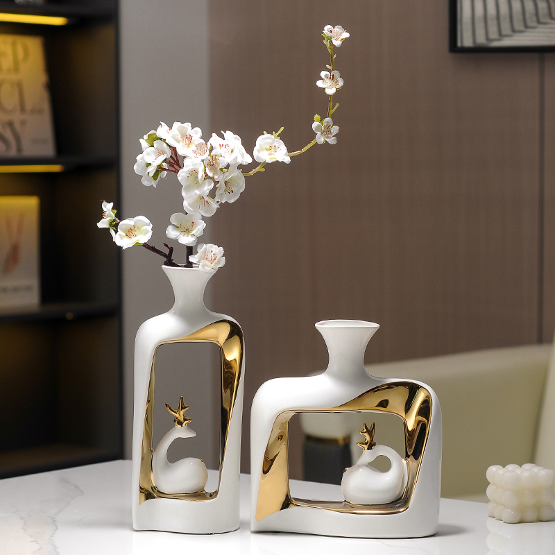 速发客艺电件柜陶瓷器小花瓶家居装饰品摆视插花干花新中式轻奢工