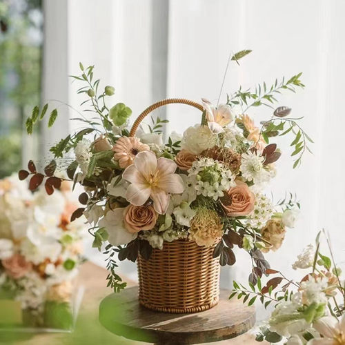 速发仿花编草编厅提多肉花篮客手摆件铁艺干花藤艺插花篮子伴手礼