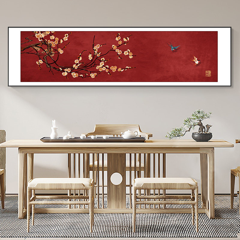 速发新中画客景装饰画中国风花鸟挂式沙发背厅墙荷花装饰简约壁画