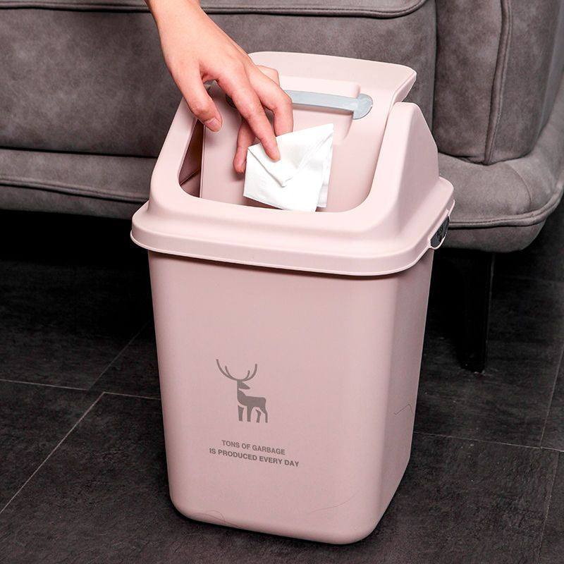速发带盖子垃圾桶家用客厅简约翻盖妆号化大所厕室方形摇盖垃圾筒
