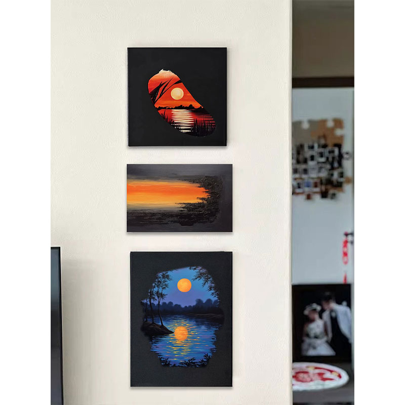 速发风简艺约术装饰画客厅卧室组画合高级简约日落床头摆件画