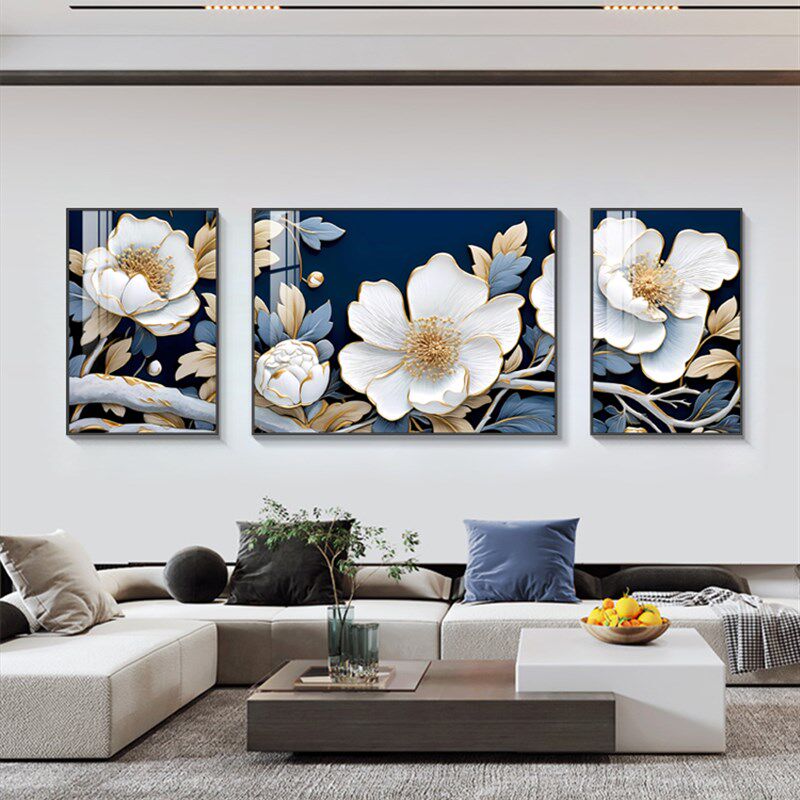 速发花厅富贵北开装景画简约沙发背饰墙挂画高档大气三联壁画