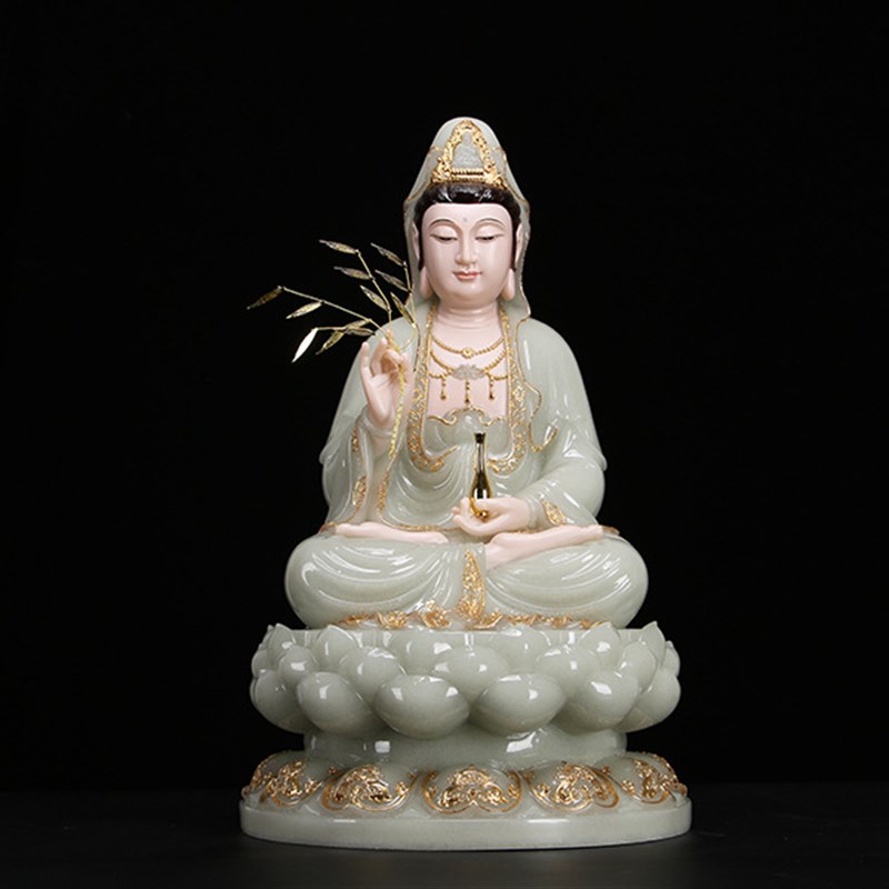 速发汉白玉石粉镶玉翠金佛像娑婆三圣 释伽牟 佛 观音菩萨尼地藏