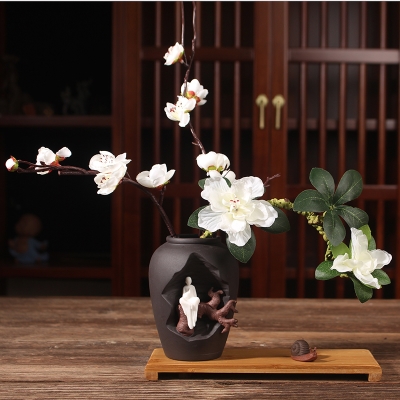 現貨速發簡約中式 飾小花瓶工藝 禪意花器陶瓷干花插花h客廳桌面裝