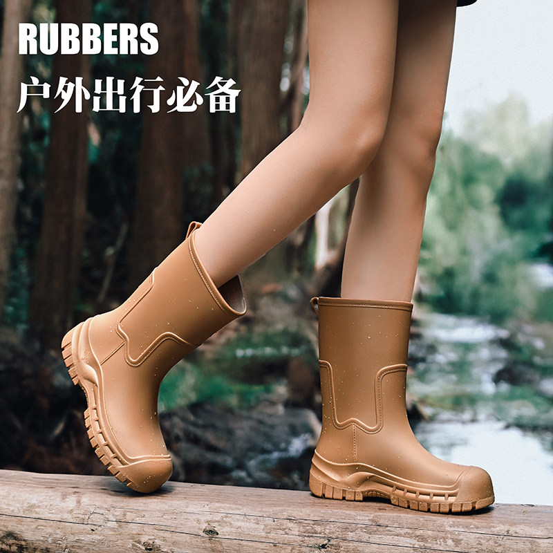 中筒女士雨鞋防滑成人雨靴耐磨时尚外穿加绒平底水鞋厨房防水胶鞋