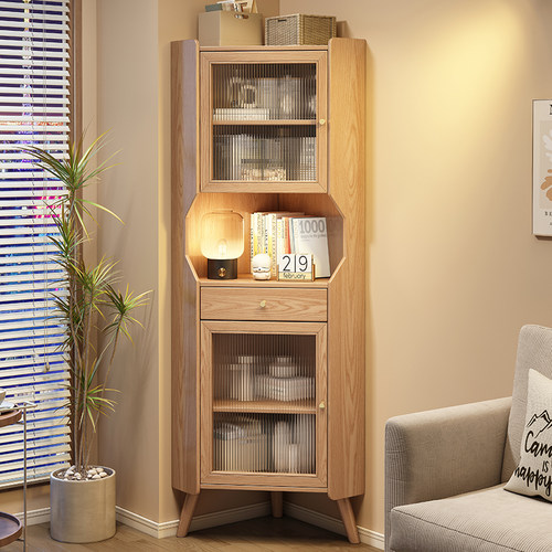 实木三角柜墙角收纳柜置物架家用客厅餐边柜简约现代靠墙收纳柜子