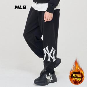 韩国MLB男女情侣老花束脚卫裤秋冬加绒加厚宽松休闲运动长裤子潮