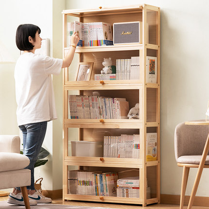 儿童书柜带门家用实木书架落地多层客厅储物玩具收纳置物架收纳柜