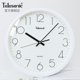 TELESONIC 饰石英钟 天王星现代钟表简约圆形壁挂钟时钟静音客厅装
