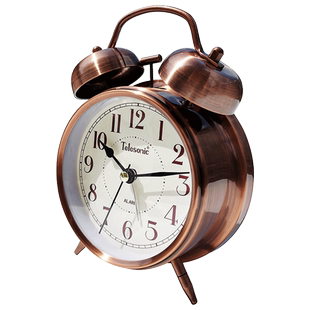 TELESONIC/天王星复古闹钟创意静音金属摆台式时钟卧室打铃床头钟