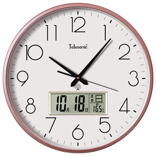 TELESONIC/天王星电波钟大尺寸客厅挂钟日历静音挂表现代居家钟表