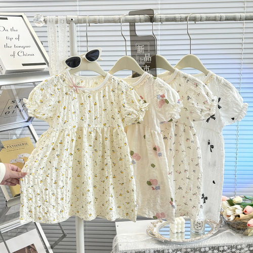 ins泡泡袖女童连衣裙夏季新款韩版碎花短袖公主裙宝宝a类夏款童裙