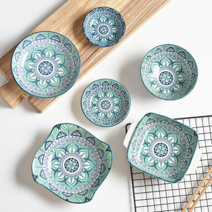 陶瓷碗小盘子点心盘北欧风釉下彩米饭碗家用创意餐具小碟小碗套装